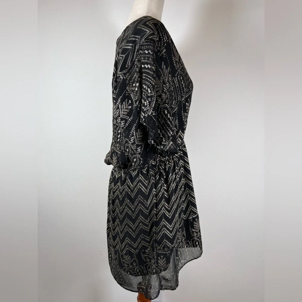 Free People Love My Chaos Tunic Dress Size Small Black Gold Geometric Drawstring